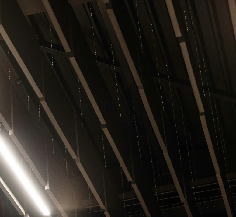 Acoustic suspended panels seen from below