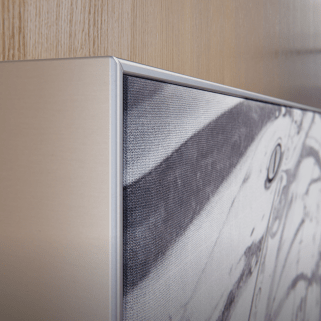 Wall-mounted decorative acoustic frame with close-up view